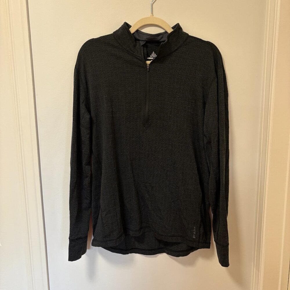 PRANA Men's Breathe Sweater Pullover 1/4 Zip Long Sleeve Black Grey Sz L